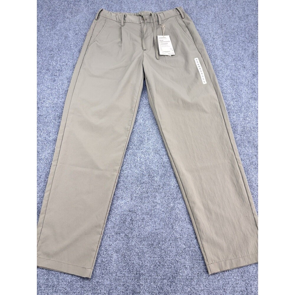 MUJI Men's S Wide Tapered Pants Khaki Gray Stretch Excellent